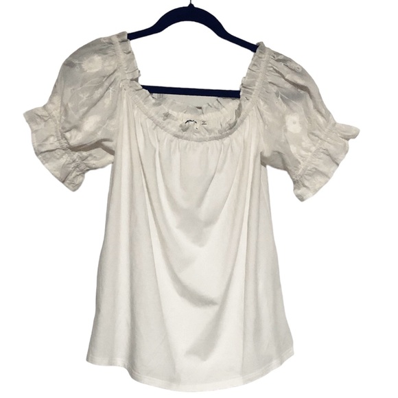 Anthropologie One September Size Small Embroidered Puff Sleeve White Boho Top - Picture 2 of 4